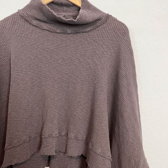Free People Horseshoe Brown Moon Daisy Turtleneck Ribbed Knit Top Women's Small - Picture 3 of 6